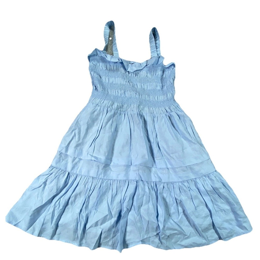 Ever‎ After Poplin Mini Dress Womens Medium Blue Smocked Cut Out Back Sleeveless